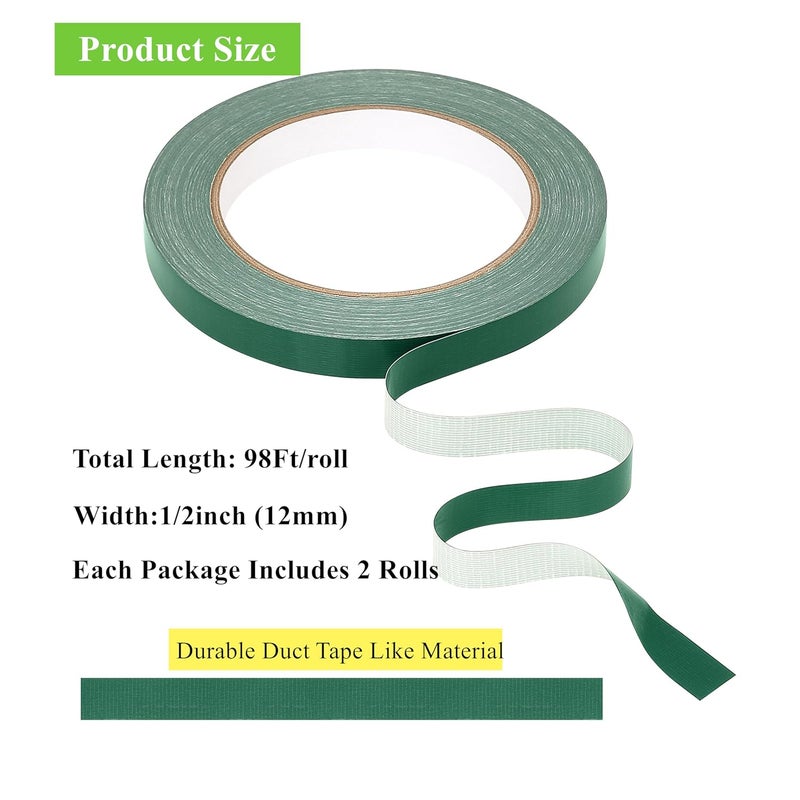 SICCOMA Green Floral Tape 2 Pack 1/2" Flower Stem Wrap Adhesive Tape for Bouquet Stem Wrapping Wedding Bouquet Tape for Binding Flowers and Floral Crafts (2PCS, 1/2”x98FT/Roll) - Image 3